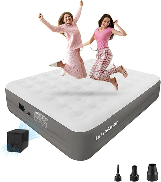 Queen Air Mattress with Built-in Pump-18"Heavy Duty Inflatable Mattress for Camping,Guest Bed&Emergency Use-Dutch Velvet Cloud Comfort,3-Min Fast Inflation,600lbs Support,Portable Blow Up Air Bed-Grey