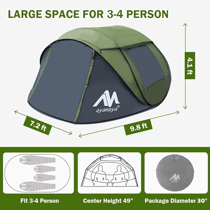 Tent Footprint + 4 Person Pop Up Tent, Waterproof Tent & 13x9 FT Large Size Ground Cloth for Camping Hiking Picnic