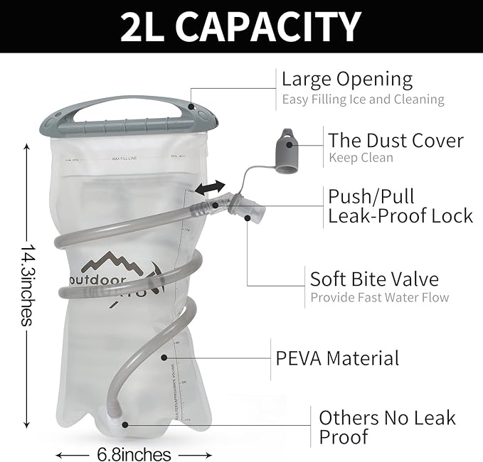 Hydration Pack Backpack, Lightweight Water Backpack with 2L Leakproof Hydration Bladder Daypack for Men Women,Running Hydration Vest for Outdoor Trail