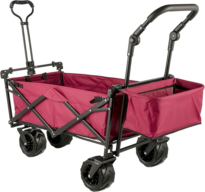 Happbuy Collapsible Wagon with Removable Canopy, 220lbs Heavy Duty Foldable Beach Wagon with Big Wheels
