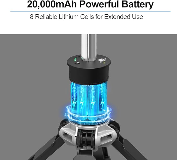 Telescopic Camping Light, Rechargeable Camping Lantern with 20000mAh Battery, Portable Camp Light Outdoor Waterproof with 3 Modes, Camping Light for Emergency, Camping, Hiking(Bag Included)