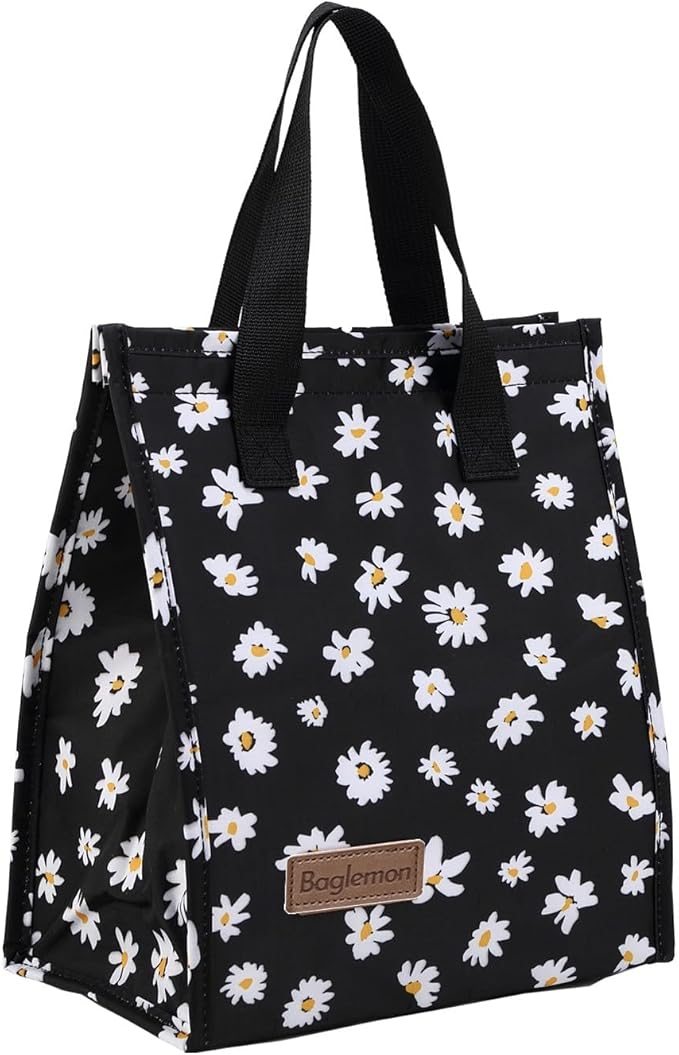 Lunch bag, Insulated Lunch Bag for Women Men, Lunch Containers Reusable Lunch Tote Bag for Work, Travel, Outdoor (BlackDaisy)