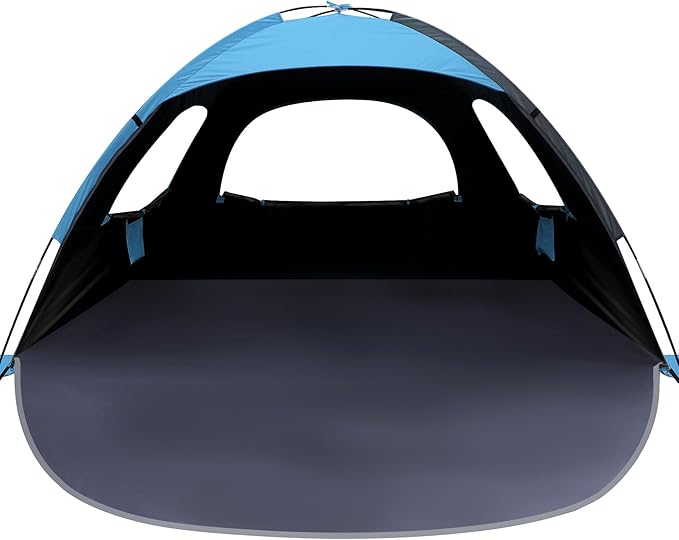 WhiteFang Beach Tent Anti-UV Portable Sun Shade Shelter for 3/4/6/8 Person, Extendable Floor with 3 Ventilating Mesh Windows Plus Carrying Bag, Stakes and Guy Lines