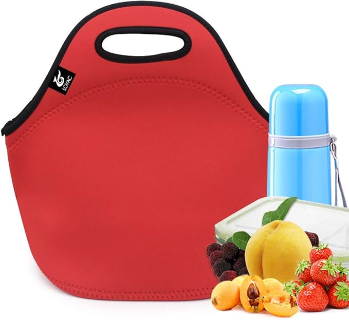 LOVAC Neoprene Lunch Bag, Thick Insulated Lunch Bag - Durable & Waterproof Lunch Tote With Zipper For Outdoor Travel Work(Red)