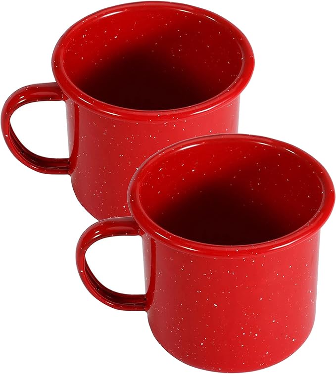 Set of 4 16oz Outdoor Camping Mugs- Enamel Camping Mugs-Enamel Coffee Tea Camping Cup Mugs-Coffee Tea Cups for Camping Fishing Picnic Hiking Home Office, Portable & Reusable (Red-4 pcs)
