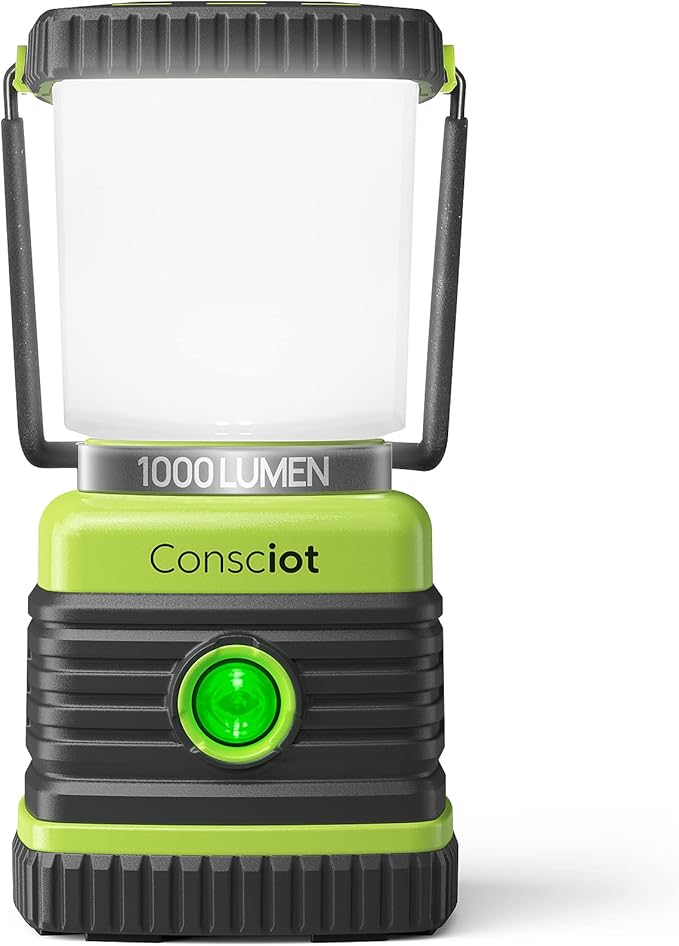 LED Camping Lantern, Consciot Battery Powered LED Lantern Flashlight, 1000LM, 4 Light Modes, IPX4 Waterproof, Survival Kits for Indoor Outdoor, Emergency Light for Home Power Outages, Hurricane, Storm