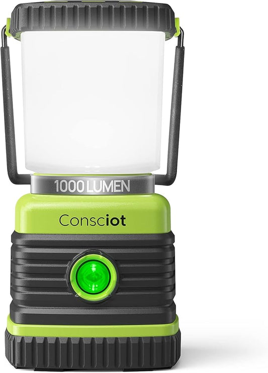 LED Camping Lantern, Consciot Battery Powered LED Lantern Flashlight, 1000LM, 4 Light Modes, IPX4 Waterproof, Survival Kits for Indoor Outdoor, Emergency Light for Home Power Outages, Hurricane, Storm