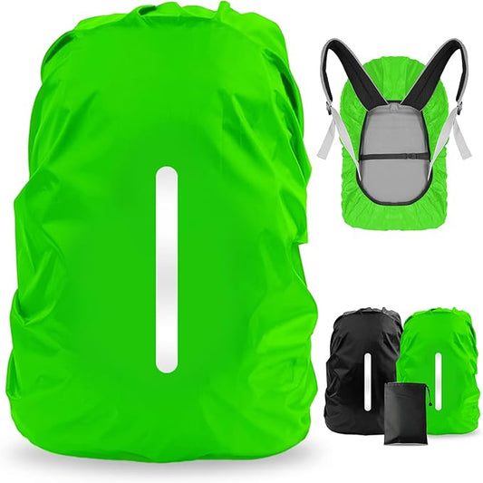 LAMA 2pcs Waterproof Rain Cover for Backpack, Reflective Rainproof Protector for Anti-dust and Anti-Theft L 45L-55L Black Green
