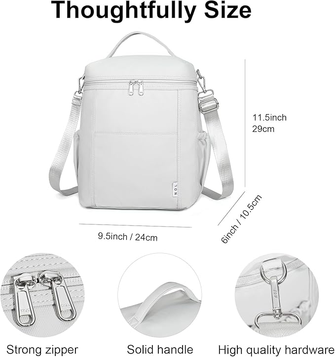 NOL Natural Organic Lifestyle Insulated Lunch Bags for Women Cooler Bag Lightweight Nylon Waterproof Lunch Box For Work (Gray White, Large)