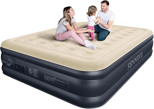 Air Mattress Queen with Built in Pump - Upgraded Blow Up Bed, 2 Mins Quick Self Inflatable/Deflation, 18"/650lbs Max, Strong Support,No Leakage,No Odor,for Home,Guests,Camping,Travel