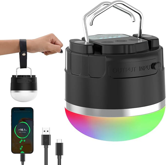 RGB Rechargeable Camping Lights 1000LM,YINGWOND 4000mAh LED Portable Camping Lantern with Magnet,Waterproof Tent Light for Emergency Power Outages Hiking Home Hurricane