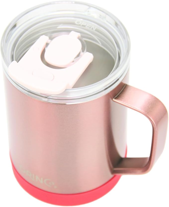 Drinco 16 oz Coffee Mug, Vacuum Insulated Camping Mug with Lid, Double Wall Stainless Steel Travel Mug Insulated Tumblers Coffee Mugs Coffee Cups Tea Cup (16oz Bling Rose Gold)