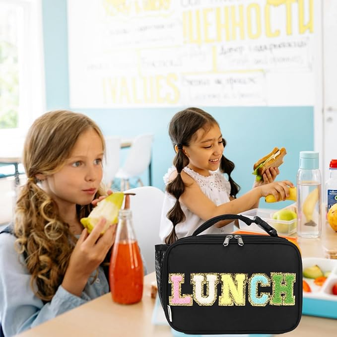 Insulated Lunch Box for School, Thermal Reusable Durable Freezable Lunch Bags for Kids Boys Girls Men Women - Small Soft Cooler Portable Lunch Tote Kit for Work Picnic Travel,Black Alphabet