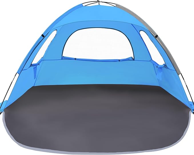NXONE Beach Tent Sun Shade Shelter for 6 Person with UV Protection, Extended Floor, 3 Mesh Roll Up Windows & 8.5mm Fiberglass Rods丨Carry Bag Included (Sky Blue)