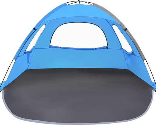 NXONE Beach Tent Sun Shade Shelter for 6 Person with UV Protection, Extended Floor, 3 Mesh Roll Up Windows & 8.5mm Fiberglass Rods丨Carry Bag Included (Sky Blue)