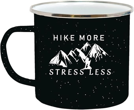 Rogue River Tactical Funny Black Large Camp Mug Enamel Camping Coffee Cup Gift Hike More Stress Less Camping Gear
