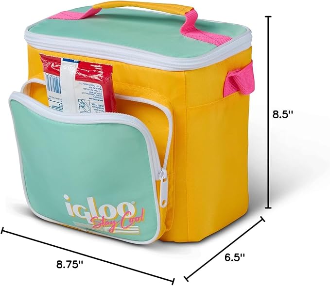 Igloo Retro 90s Lunch Coolers, Insulated Lunch Bag, Square Lunch Box Cooler with Front Pocket & Adjustable Strap