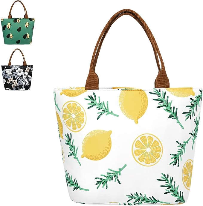 E-Clover Lunch Box for Women Insulated Lunch Bags Cute Lunchbox Cooler Bag for Office Work Picnic Beach Lemon Gifts Hawaii Yellow White