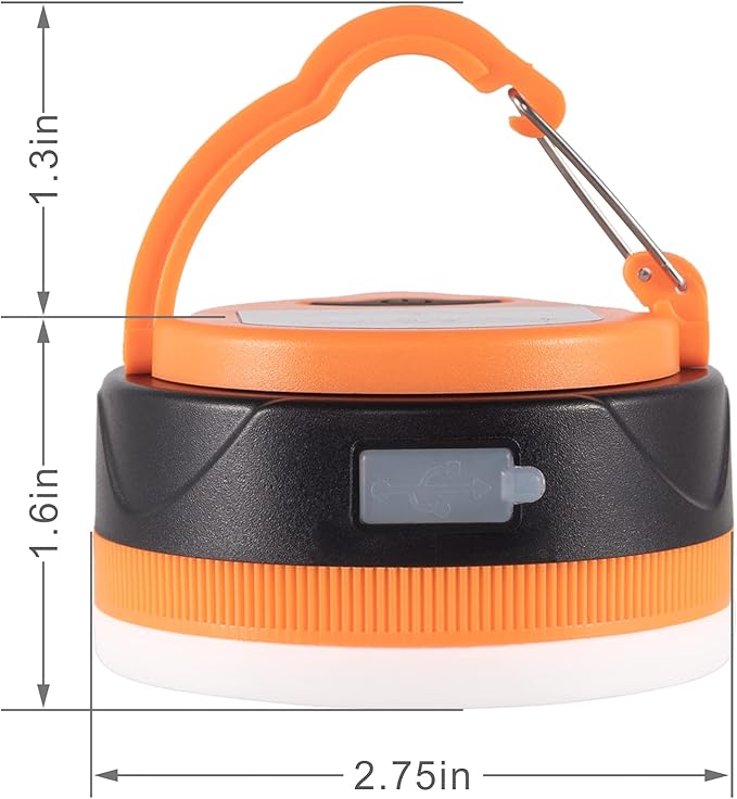 LIT-PaTH Rechargeable LED Camping Lighting Fixture Camping Lantern with Magnet Base, 1800 mAh, Survival Kit for Emergency, Hurricane, Outage, Small Orange, 1-Pack