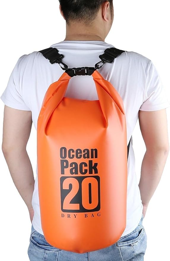 Floating Waterproof Dry Bag Backpack 5L/10L/20L, Roll Top Bag for Kayaking, Rafting, Boating, Swimming, Camping, Hiking, Beach, Fishing, Waterproof Beach Bag. (Orange, 20L)