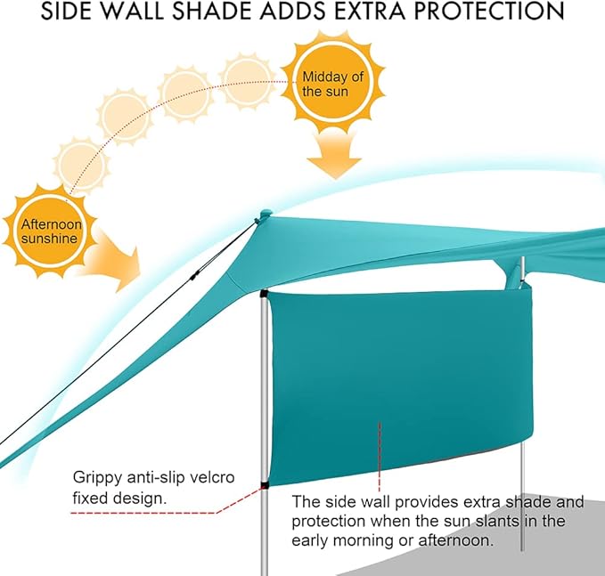 Beach Canopy Tent Shade with Sidewalls 10x10FT, 6.6FT Tall, UPF50+ Sun Shelter, Windproof & Water Resistant, Includes Guylines Sand Shovel Stability Poles, Easy Up for Beach Outdoor Camping Backyard