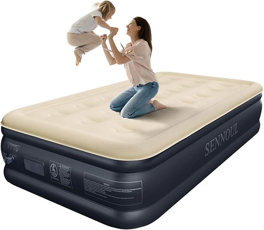 Twin Air Mattress with Built in Pump Raised,Upgraded Single Blow Up Bed,2 Mins Quick Self Inflatable/Deflation,18"/550lbs Max, Strong Support,No Leakage,No Odor,for Home,Guests,Camping,Travel