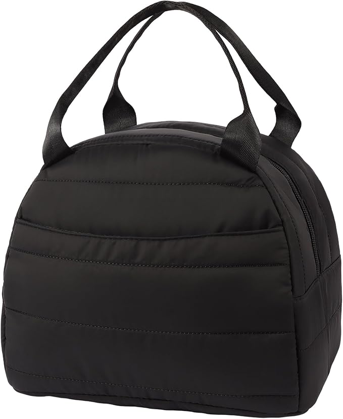 Lunch Bag Lunch Box for Women Men Adult Insulated Cute Small Quilted Puffer Lunchbox Reusable Thermal Lunch Cooler Tote Bag for Work, Picnic or Travel-Black