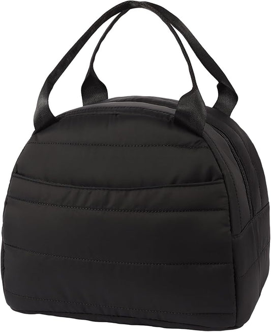Lunch Bag Lunch Box for Women Men Adult Insulated Cute Small Quilted Puffer Lunchbox Reusable Thermal Lunch Cooler Tote Bag for Work, Picnic or Travel-Black