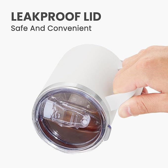 MEWAY 12oz Coffee Mug With Handle and Sliding Lid,Stainless Steel Travel Tumbler Cup with Handle,Double Wall Vacuum Insulated Camping Cup for Hot & Cold Drinks Tea (White, Set of 1