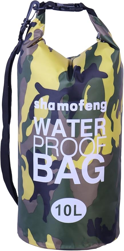 Waterproof Dry Bag Combo 5-30L Roll Top Dry Storage Bag Backpack for Kayaking Boating Beach Camping Travel Fishing, w/Phone Case & Collapsible Water Bottle & Sunglasses & Ear Band,Yellow 10L