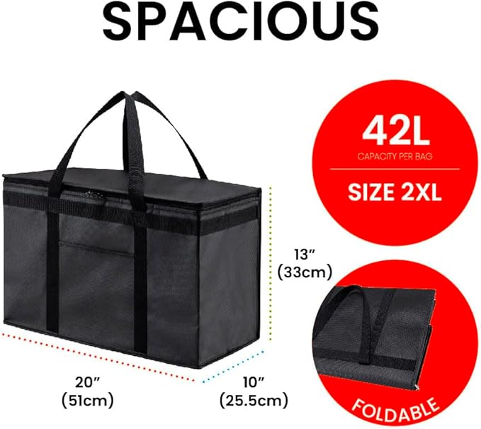 NZ home XXL Insulated Cooler Bag and Food Warmer for Delivery & Grocery Shopping with Zippered Top, Orange (1 Pack)