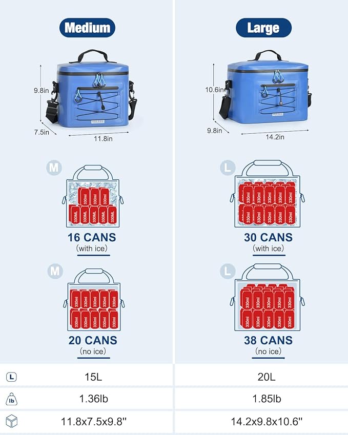 Cooler Bag, 8/16/30 Can Soft Sided Small Portable Insulated Cooling Pack, Everyday Lunch Cooler, Leakproof Ice Chest for Beach, Camping, Travel, Picnic
