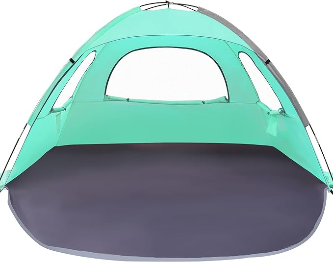 WhiteFang Beach Tent Anti-UV Portable Sun Shade Shelter for 3/4/6/8 Person, Extendable Floor with 3 Ventilating Mesh Windows Plus Carrying Bag, Stakes and Guy Lines