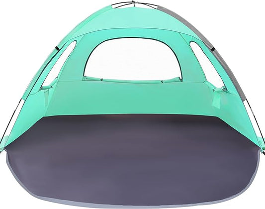 WhiteFang Beach Tent Anti-UV Portable Sun Shade Shelter for 3/4/6/8 Person, Extendable Floor with 3 Ventilating Mesh Windows Plus Carrying Bag, Stakes and Guy Lines