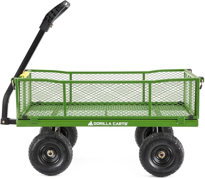 Gorilla Carts Steel Utility Garden Cart with No-Flat Tires, 4 Cubic Feet, 800-Pound Capacity, Green, Amazon Exclusive