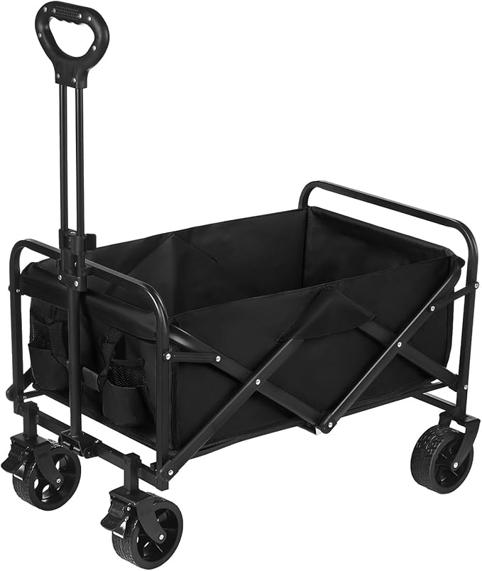 Wagons Carts Foldable, 330LBS Beach Wagon Collapsible with All-Terrain Wheels Portable Utility Folding Cart for Beach/Grocery/Garden/Fishing/Camping/Shopping/Outdoor/Travel, Black