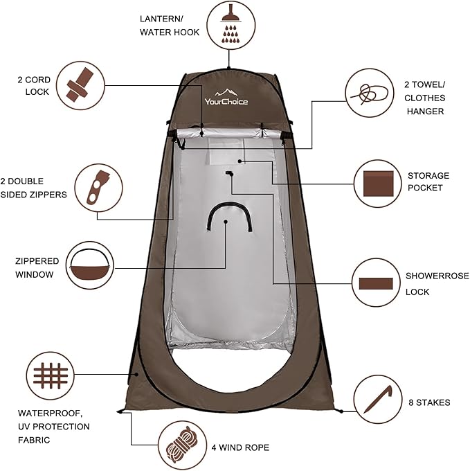 Your Choice Pop Up Privacy Shower Tent - Portable Changing Tent for Camping, Beach & Hiking - 6.2FT Lightweight with Carry Bag, Quick Setup & Full Coverage