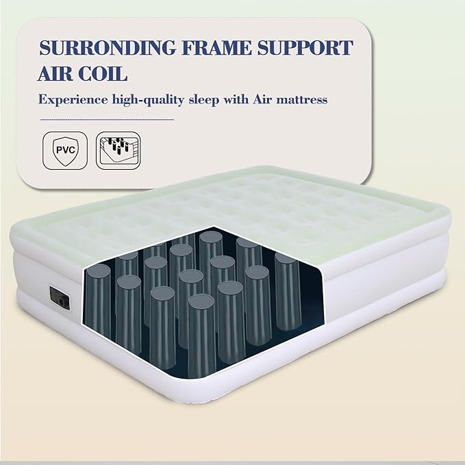 RAPTAVIS Queen Size Air Mattress Inflatable Bed with Built in Pump, 18in Blow Up Mattress for Bedroom, Green