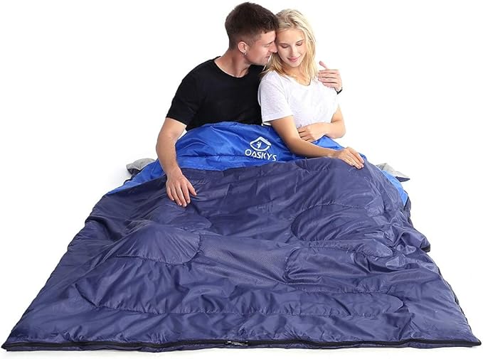 oaskys Double Sleeping Bag for Adults with 2 Pillows - Queen Size XL Waterproof Sleeping Bag for All Season Camping Hiking Backpacking 2 Person Sleeping Bags for Cold Weather & Warm
