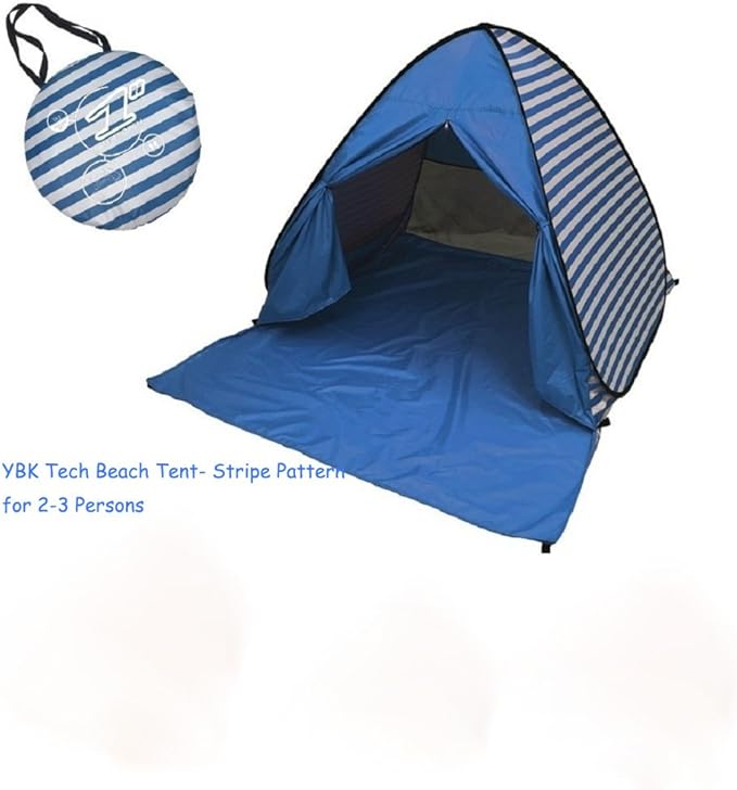 YBK Tech New Stripe Style Automatic Pop Up Beach Tent UV Protection Instant Portable Quick Cabana Sun Shelter for 2-3 Persons (Dark Blue)