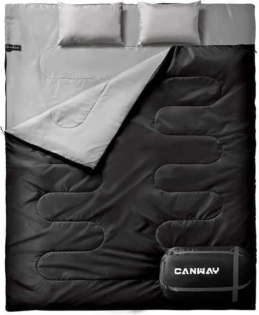CANWAY Double Sleeping Bag Flannel for Adults Cold Weather Queen Size Two Person Sleeping Bags for Camping with 2 Pillows