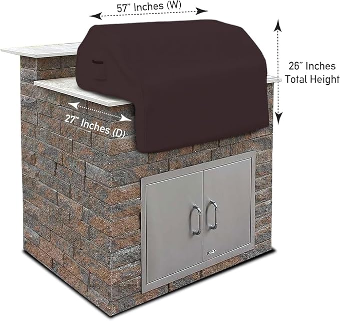 Covers & all Built-in Outdoor Grill Cover, Durable 12 Oz Waterproof Cover Max Material with Air Pocket & Elastic for Snug Fit (57" W x 27" D x 26" H Inches, Coffee)