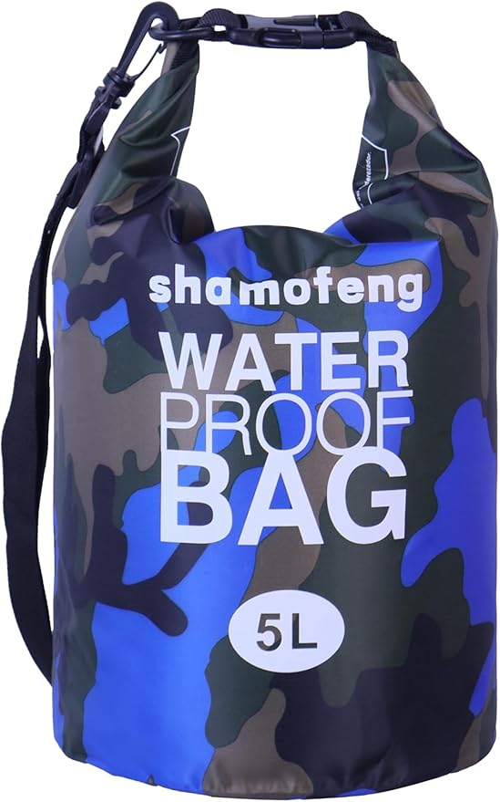 Waterproof Dry Bag Combo 5-30L Roll Top Dry Storage Bag Backpack for Kayaking Boating Beach Camping Travel Fishing, w/Phone Case & Collapsible Water Bottle & Sunglasses & Ear Band,Blue 5L