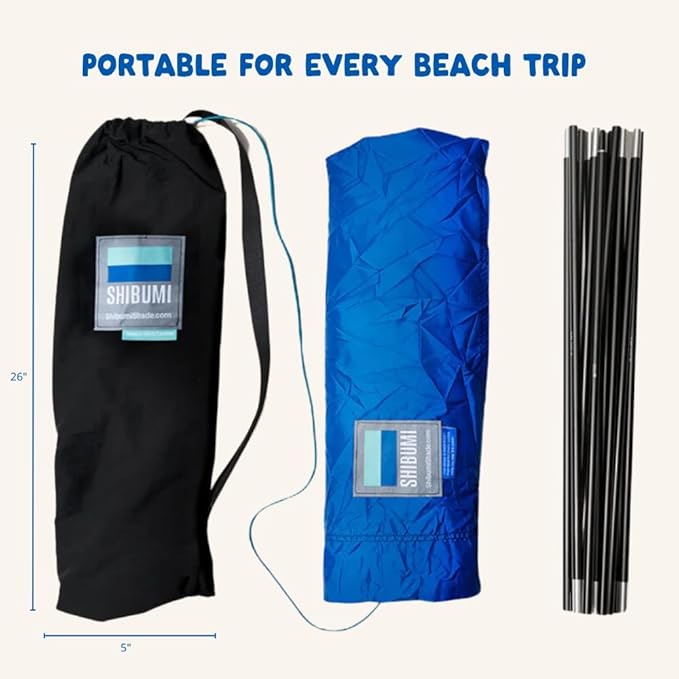 New Shibumi Shade® Classic with Quiet Canopy, The Original Wind-Powered® Beach Shade, Provides 150 Sq. Ft. of Shade, Weighs Only 4 lbs, Sets up in 3 Minutes. World's Best Beach Shade.
