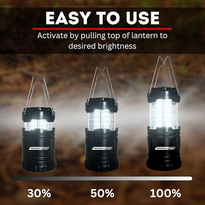 Emergency Zone Collapsible LED Lantern (4 Pack) - Black, Water-Resistant, 5" x 3" x 5", 2.5 lbs, 6 hr Battery Life