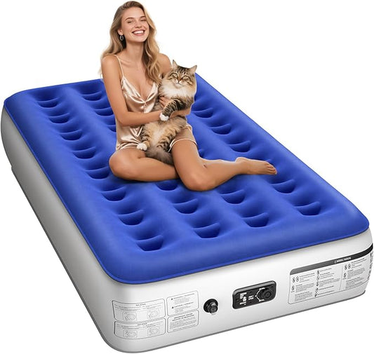 Twin Air Mattress with Built in Pump Luxurious Comfort Raised Inflatable Mattress Twin Airbed Blow Up Mattress for Home and Guests 75"*39"*13" Air Bed 2 Minutes Fast Inflate/Deflate 330 lbs Max