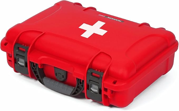 NANUK 910 Waterproof First Aid Box Empty – Durable, Medical First Aid Organizer Case, IP67-Rated, Dustproof, Impact-Resistant, and Floats (7.4" x 4.9" x 3.1") – Red