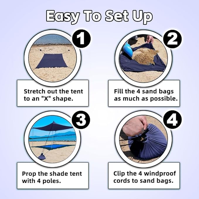 Beach Shade Tent, Portable Easy Pop Up Beach Canopy, UPF50+ Sun Protection Shelter, Windproof & Water Resistant, Perfect for Family