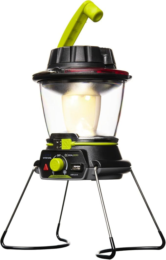 Lighthouse 600 Multi Functional Adjustable Light Perfect for Camping, Outdoor Events, or Emergency use Lumens USB Charging of Phones and Small Devices Long-Lasting Lithium Battery.