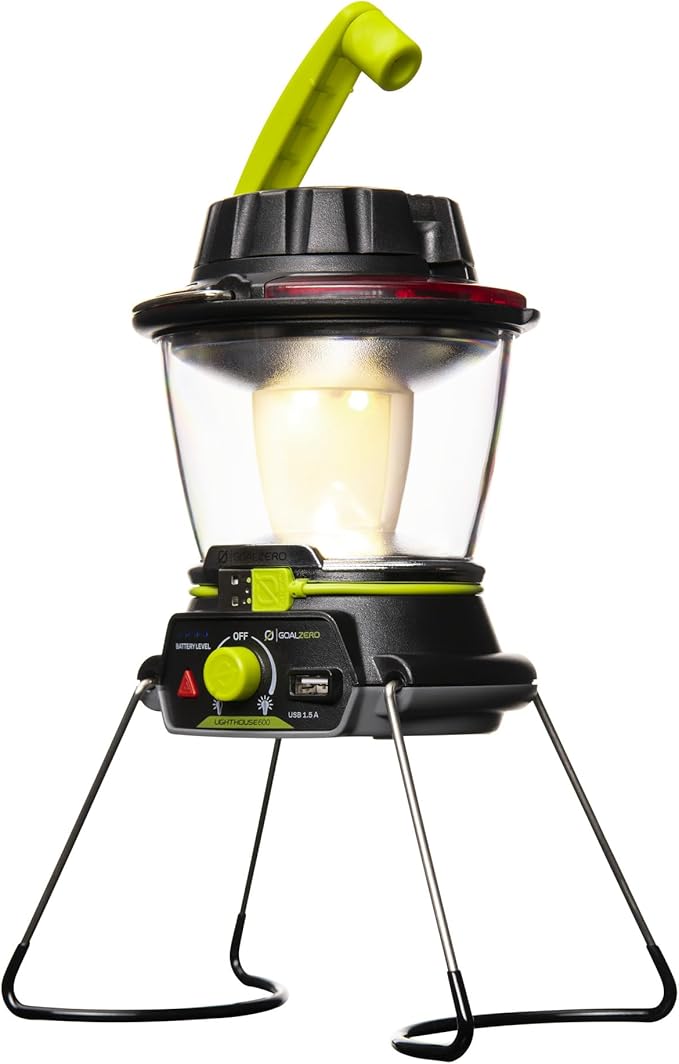 Lighthouse 600 Multi Functional Adjustable Light Perfect for Camping, Outdoor Events, or Emergency use Lumens USB Charging of Phones and Small Devices Long-Lasting Lithium Battery.